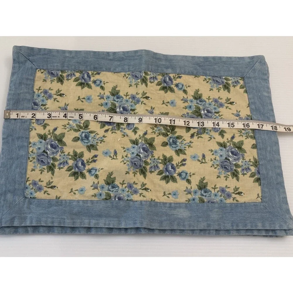 Placemats Set of Four Blue, Yellow and Green With Flowers